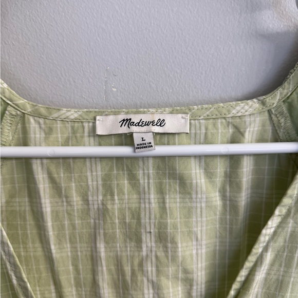 Madewell Green Plaid Tie-Waist Cotton Midi Dress Puff Sleeve Prariecore Sz L - Picture 4 of 13